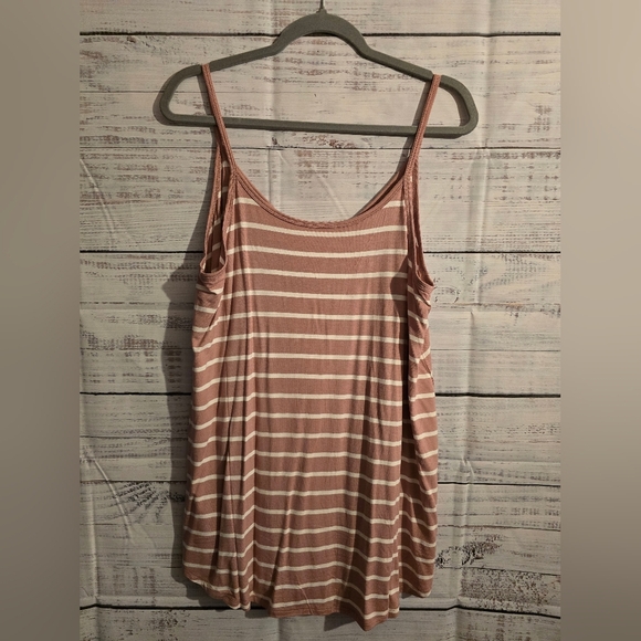 New Zenana Striped Curved Hem Cami Tanktop Lt Rose/ivory Plus Sizes - Picture 3 of 6